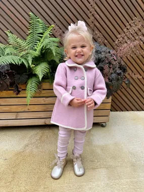 Girls Pink Marae Coat With Cream Trim