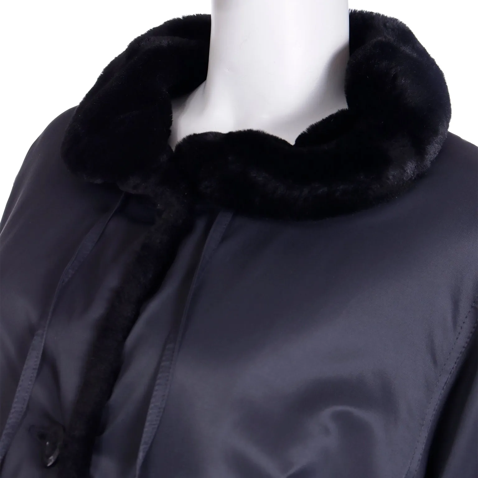 1990s Isaac Mizrahi Black All Weather Rain Coat w/ Faux Fur Lining