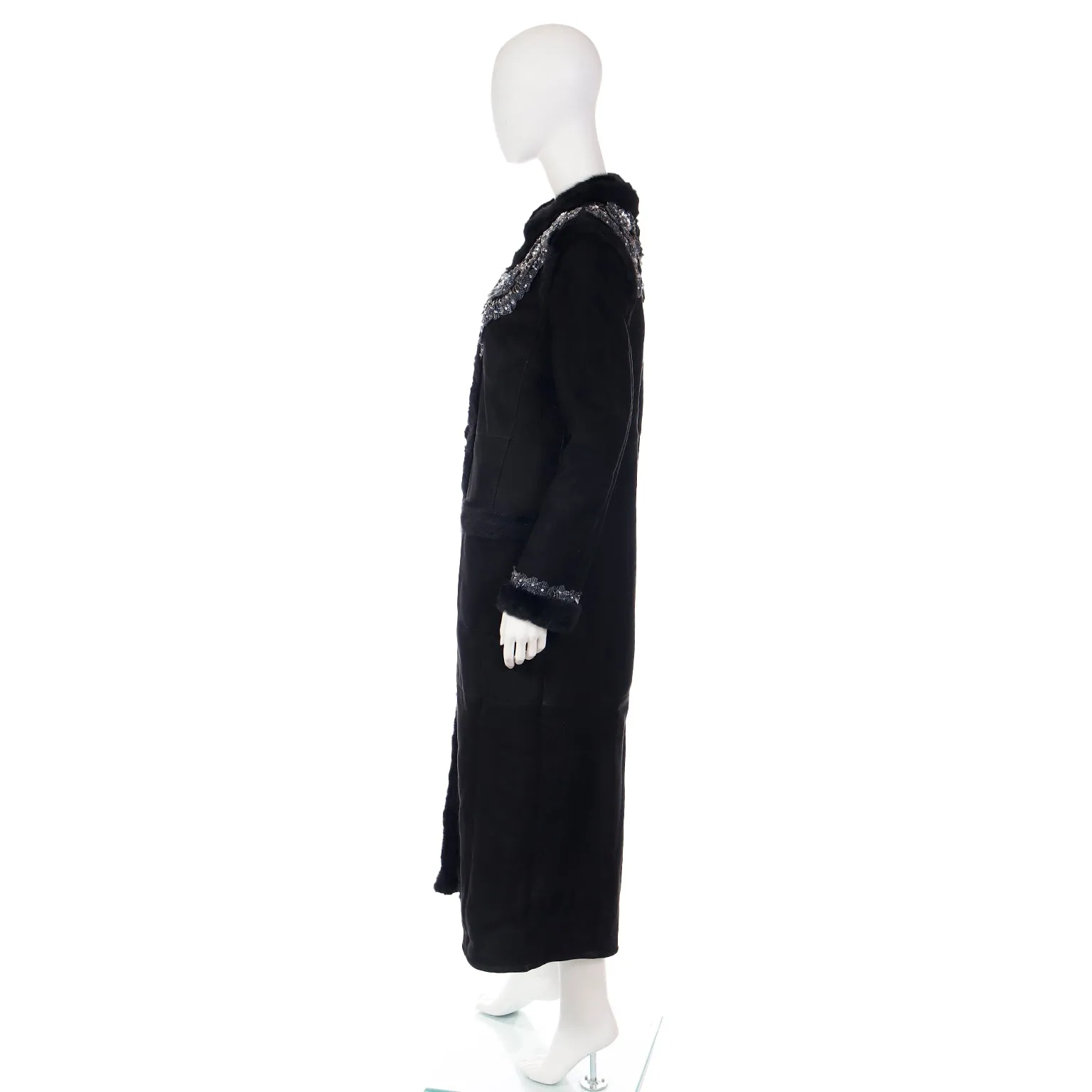 2007 Valentino Floral Beaded Sheepskin Long Coat W/ Mink Fur Lining & Trim