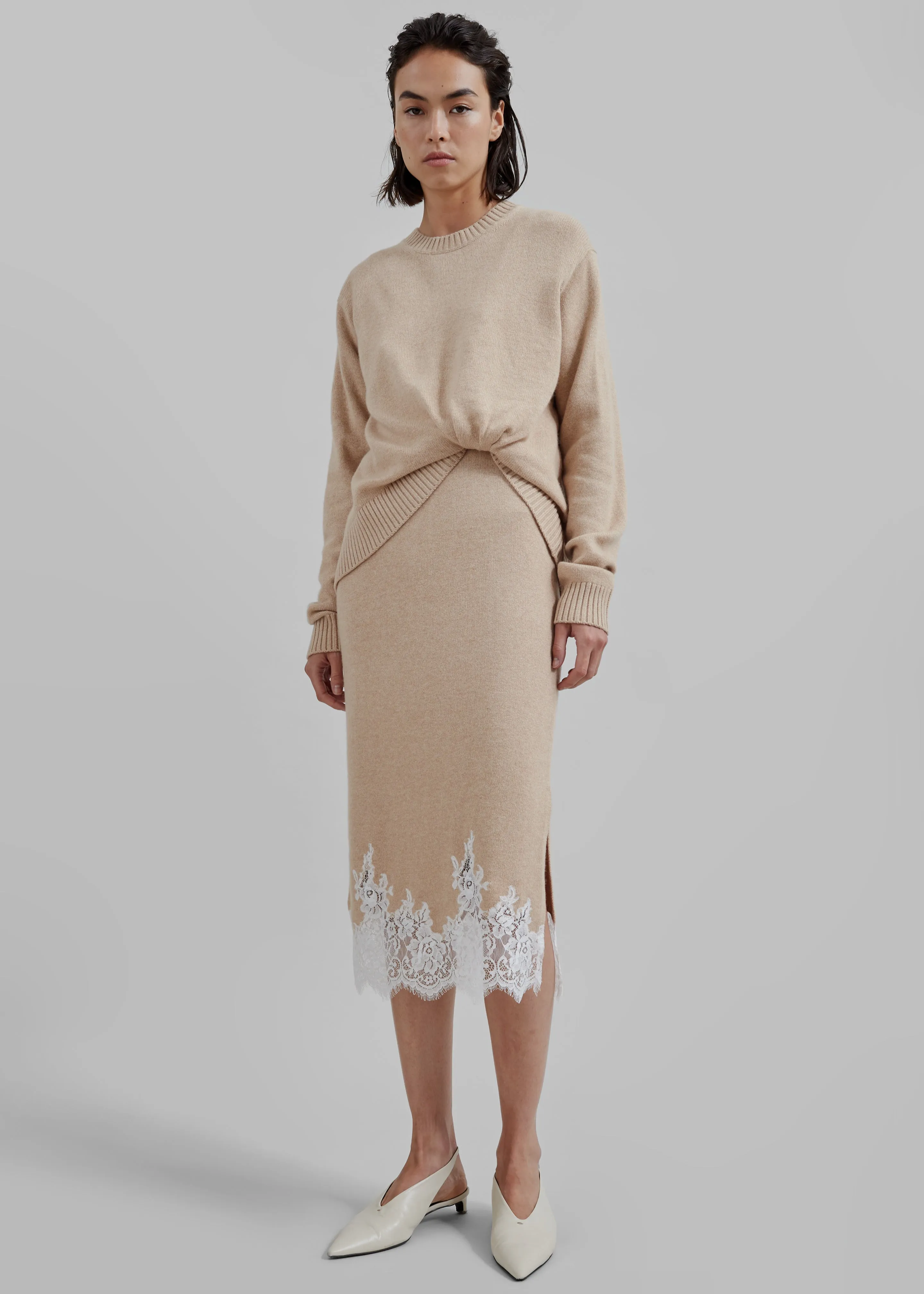 3.1 Philip Lim Long Sleeve Draped Knit Dress - Beige