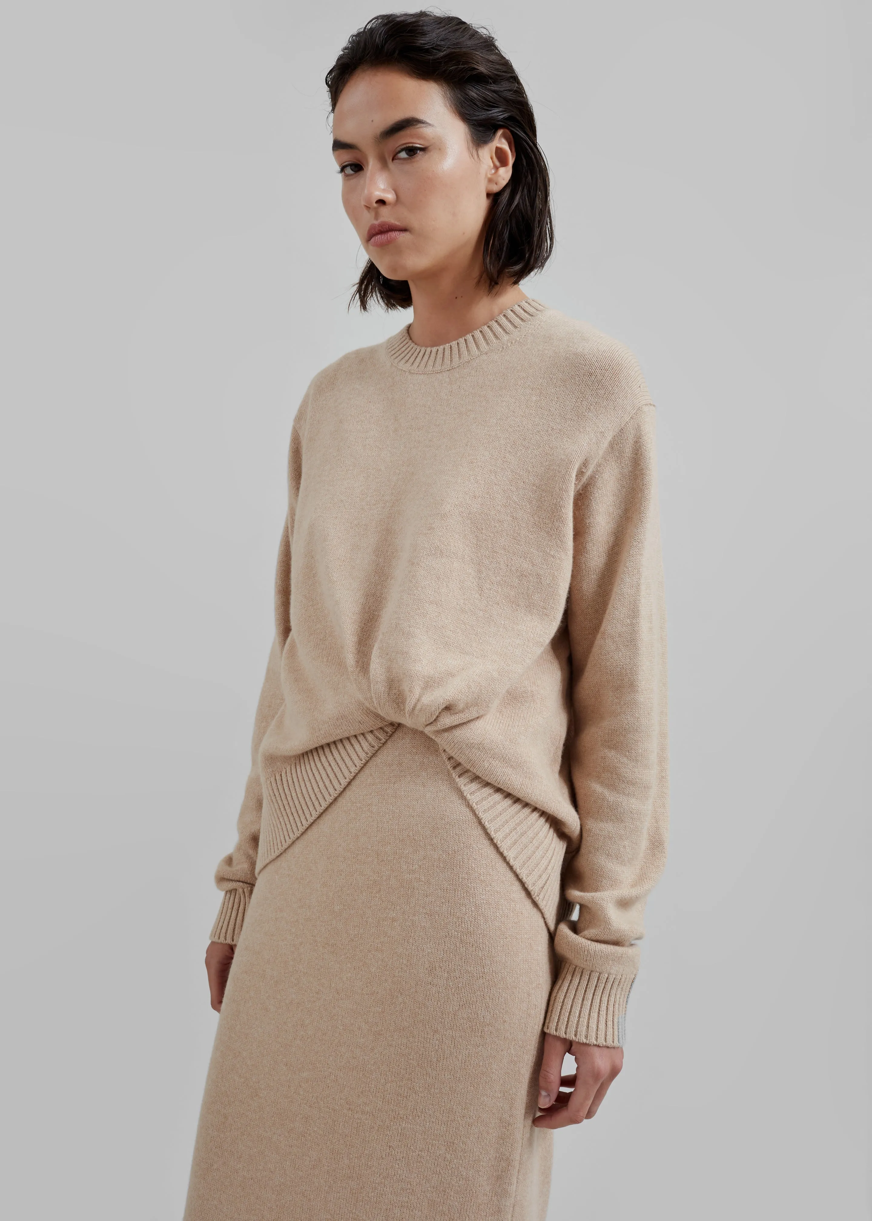 3.1 Philip Lim Long Sleeve Draped Knit Dress - Beige