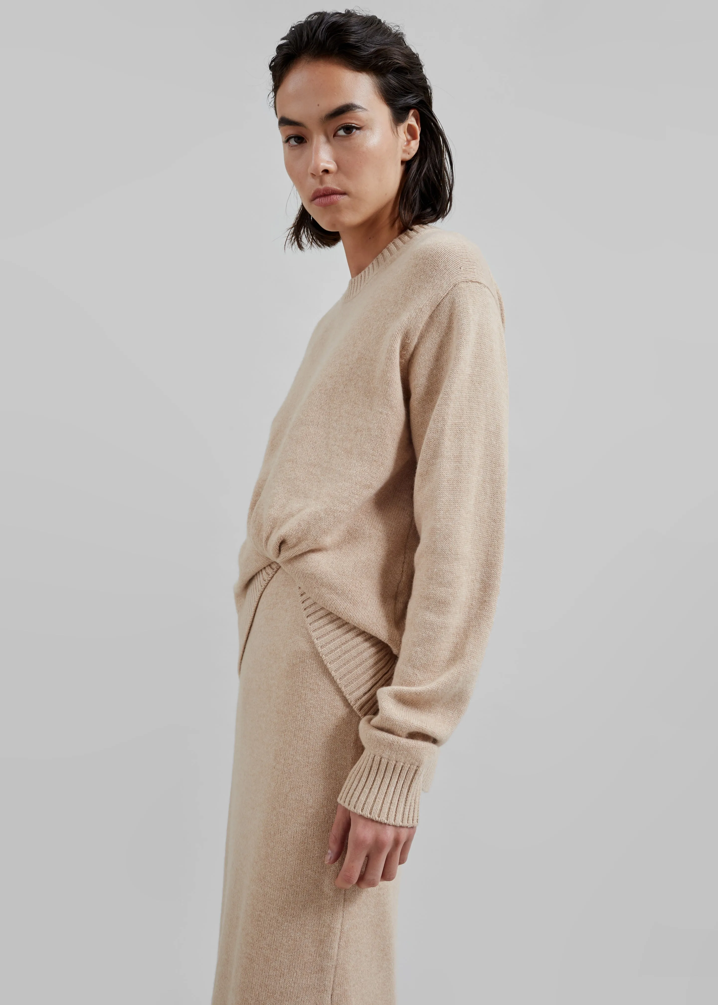 3.1 Philip Lim Long Sleeve Draped Knit Dress - Beige