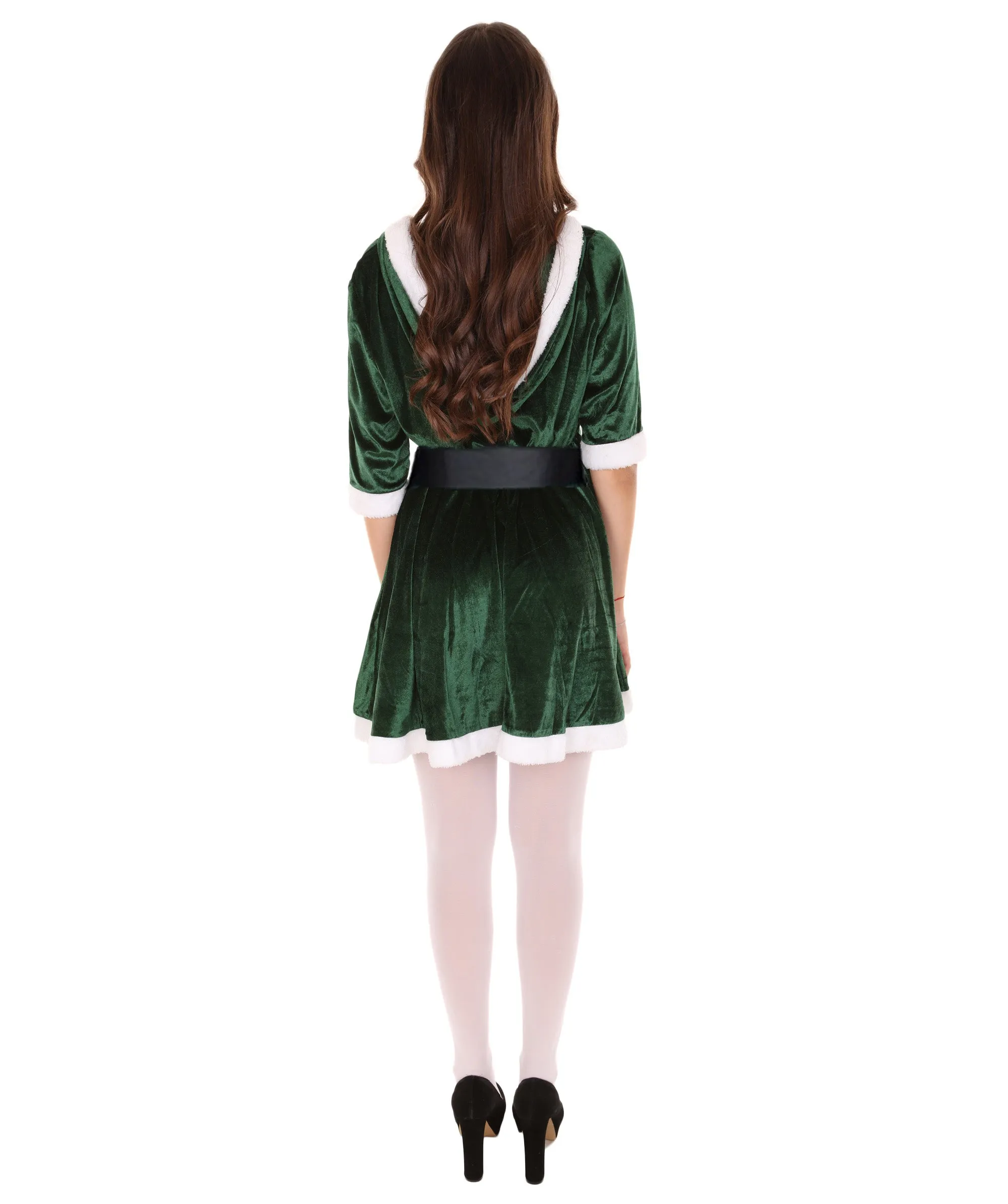 Adult Women's Mrs Santa Claus Hooded Dress with Belt Costume | Green Halloween