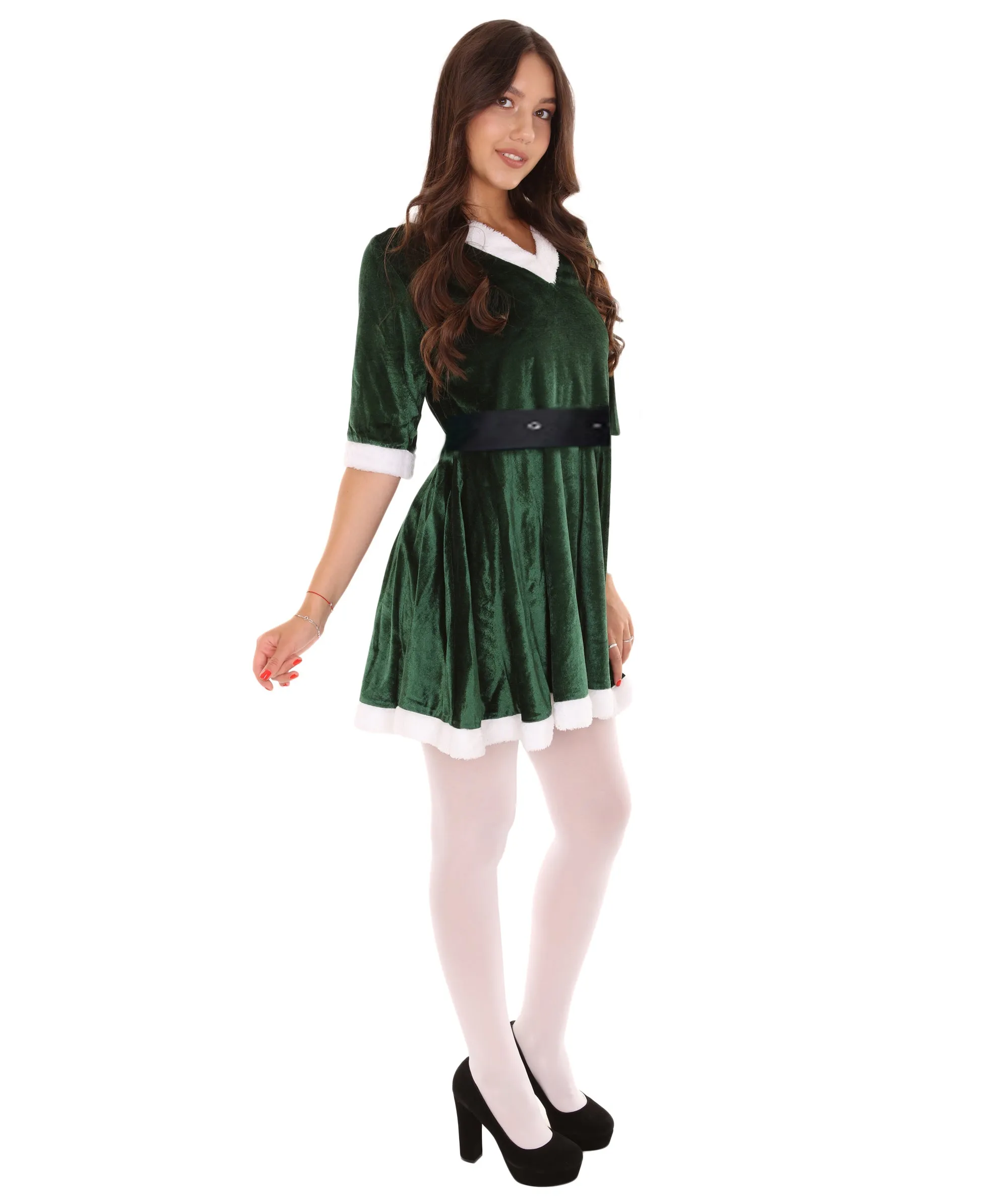 Adult Women's Mrs Santa Claus Hooded Dress with Belt Costume | Green Halloween