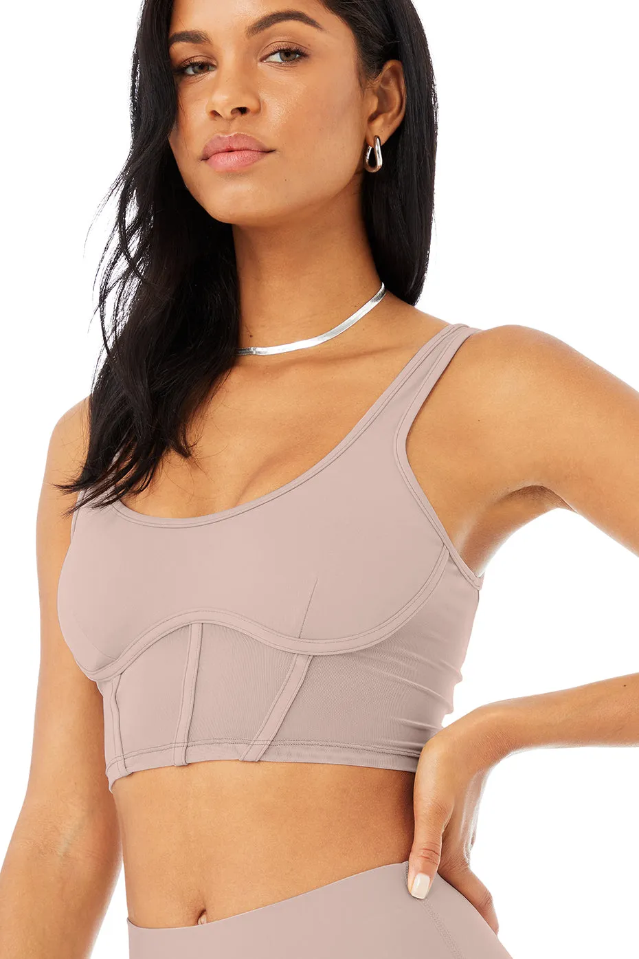 Airbrush Mesh Corset Tank - Dusty Pink