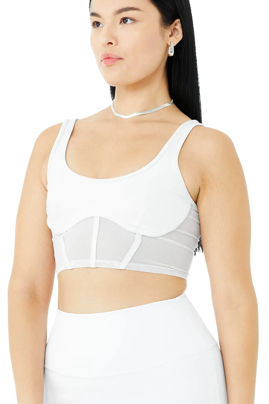 Airbrush Mesh Corset Tank - White