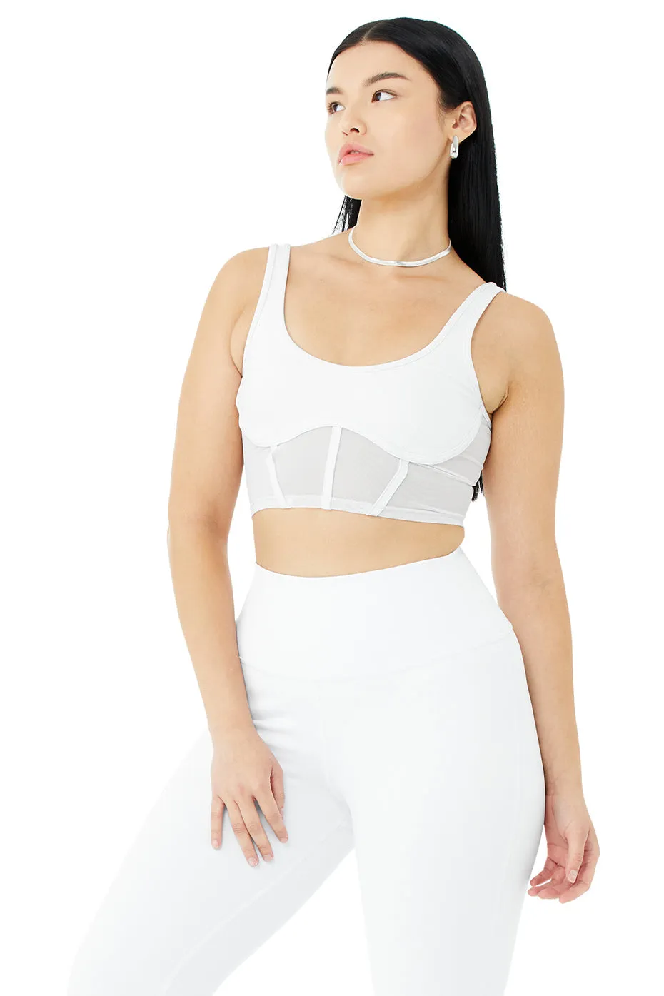 Airbrush Mesh Corset Tank - White