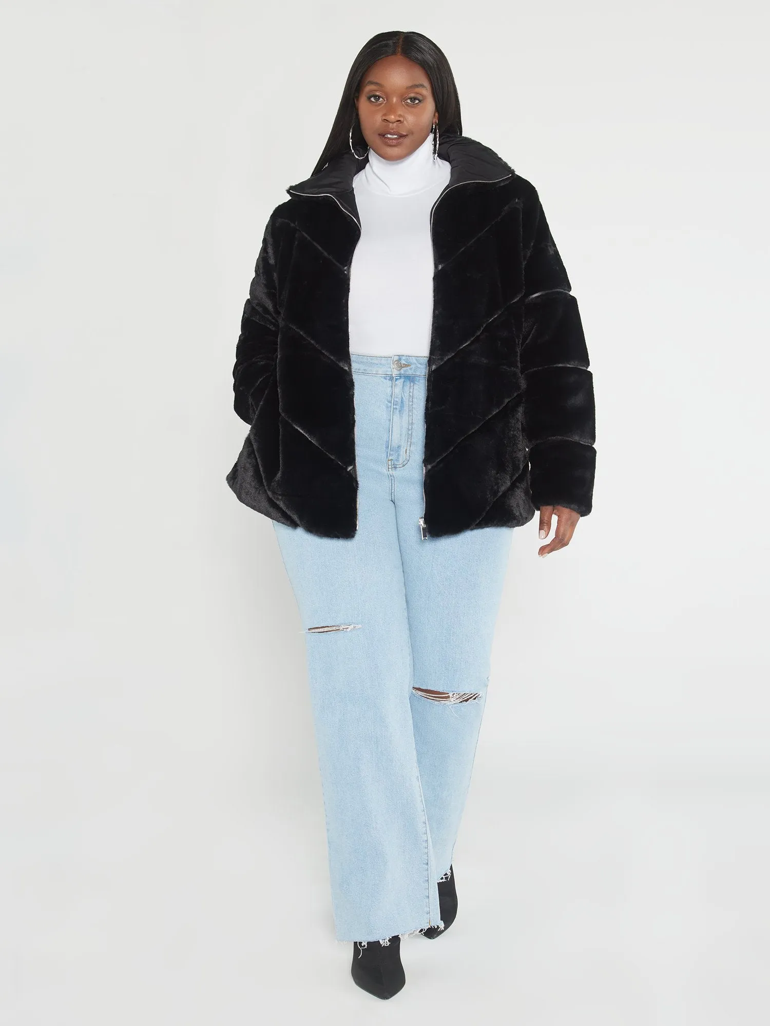 Alayna Chevron Faux Fur Coat