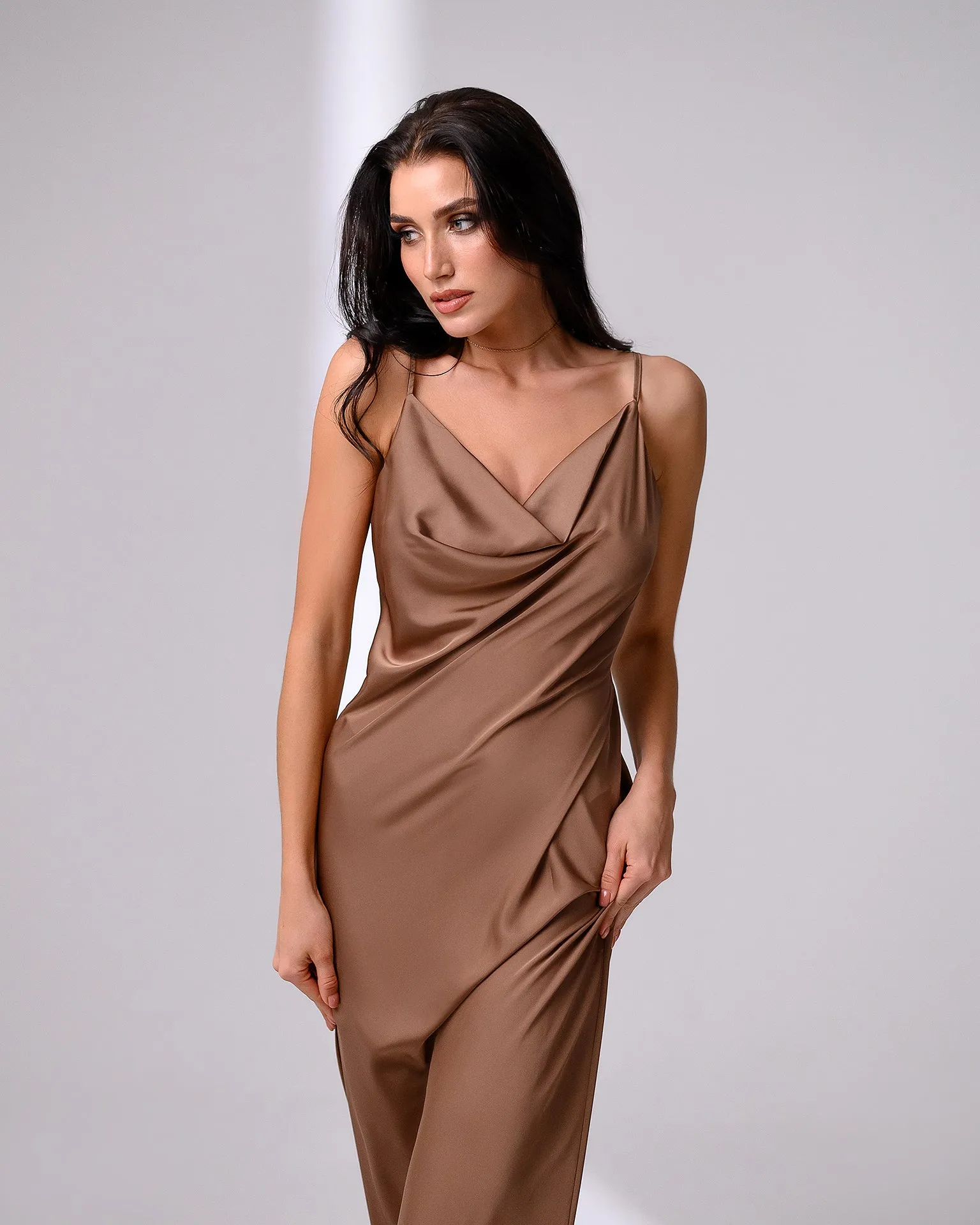 Alexa Bronze Silk Slip Dress