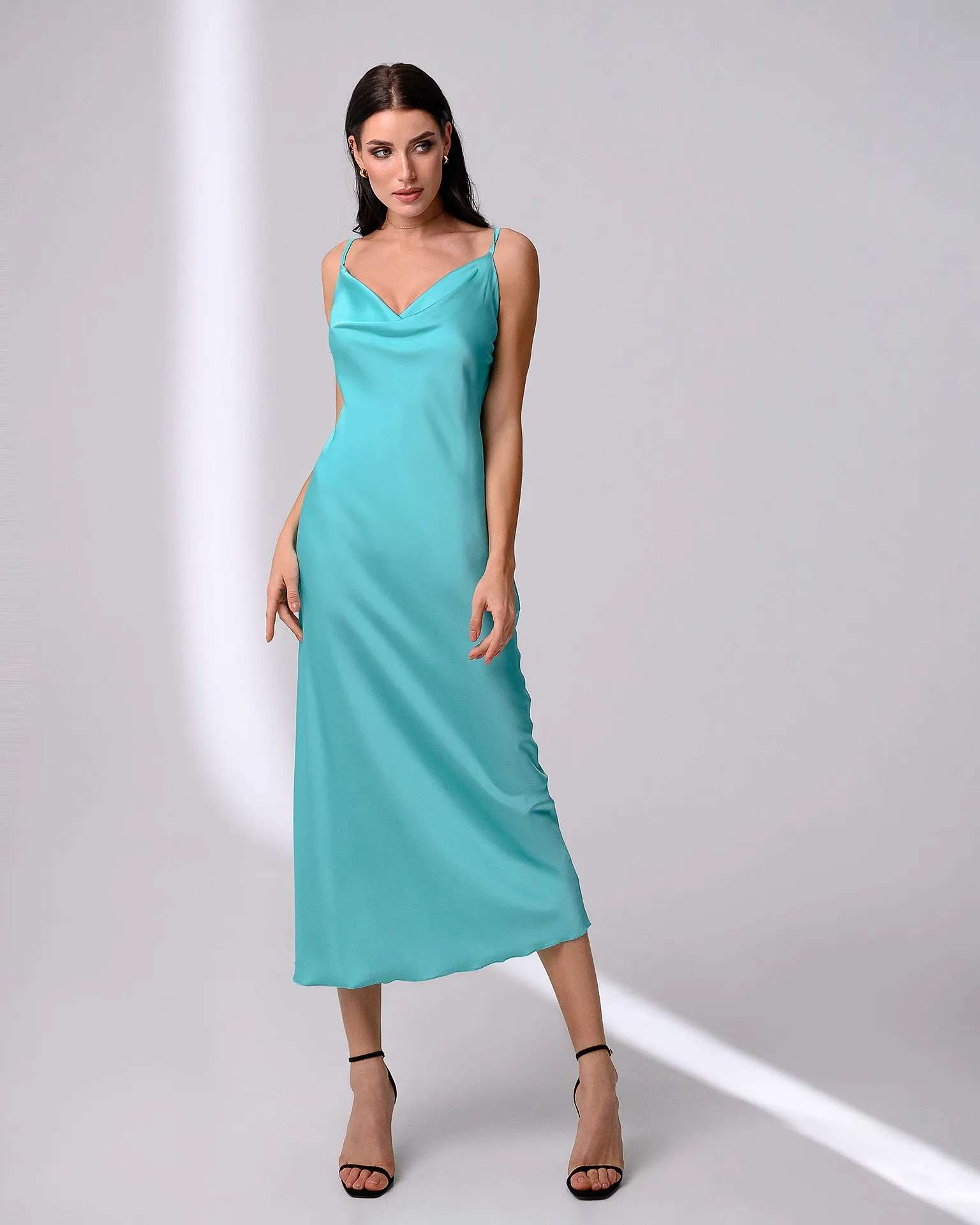 Alexa Sky-Blue Silk Slip Dress