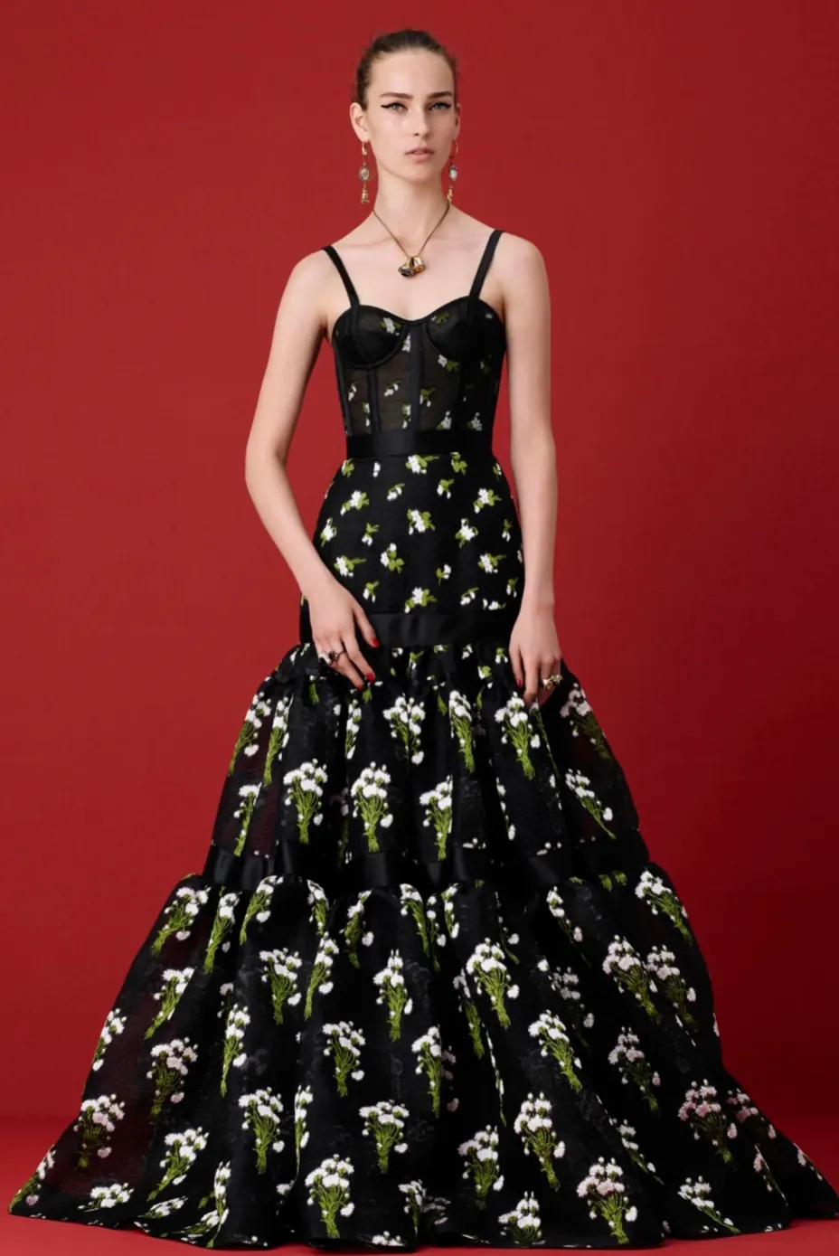 Alexander McQueen 2016 Resort Floral Reverse-Print Bustier Dress