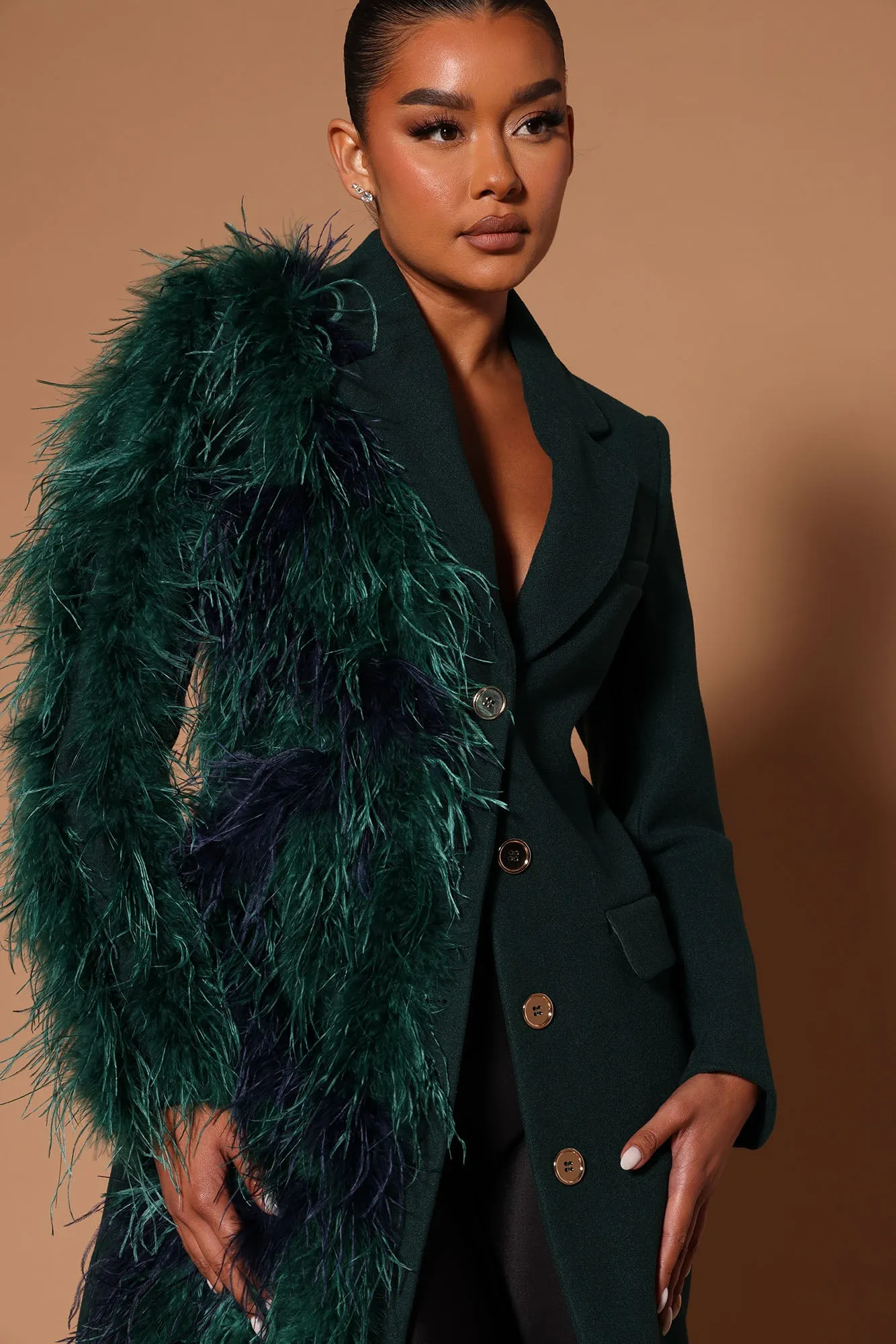 Alicia Feather Long Coat - Green