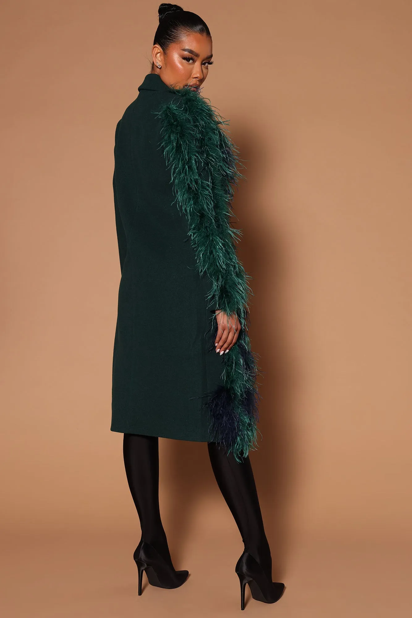 Alicia Feather Long Coat - Green