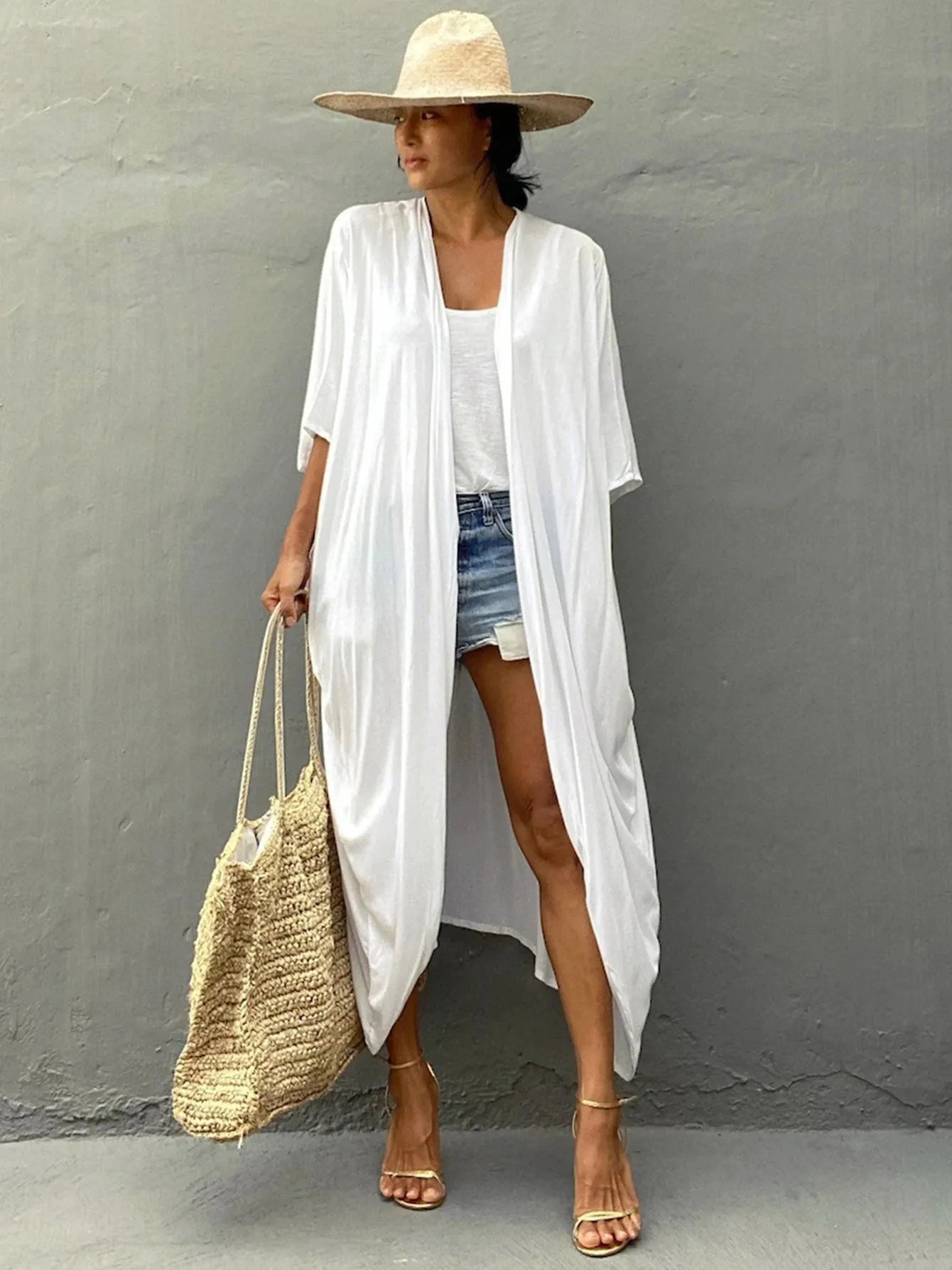 Amozae-Sexy New Long Sleeves Beach Cover Ups Women`s Swimwear 2024 Solid Color Belt Swimsuit Kimono Tunic Bathing Suit Beach Wear