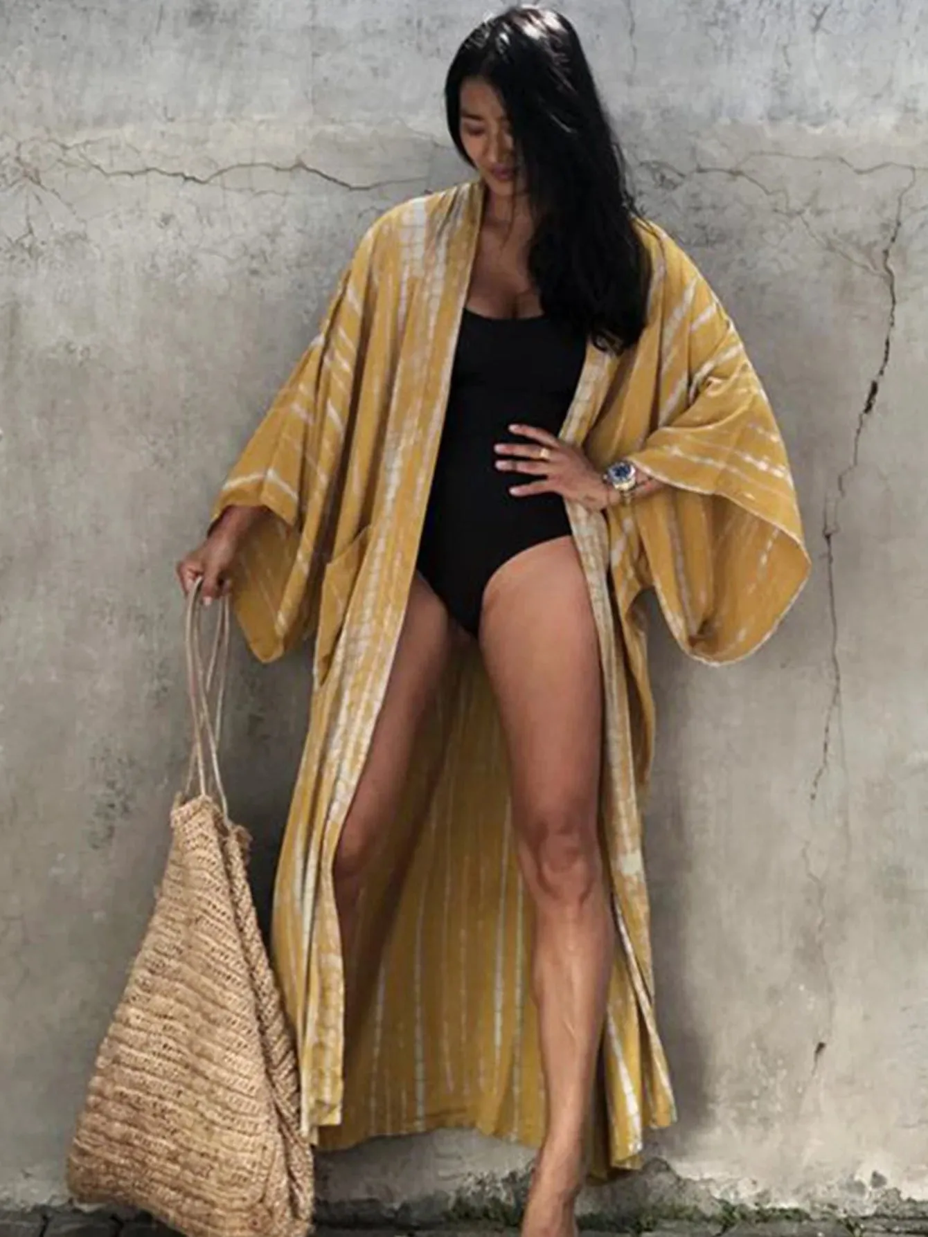 Amozae-Sexy New Long Sleeves Beach Cover Ups Women`s Swimwear 2024 Solid Color Belt Swimsuit Kimono Tunic Bathing Suit Beach Wear