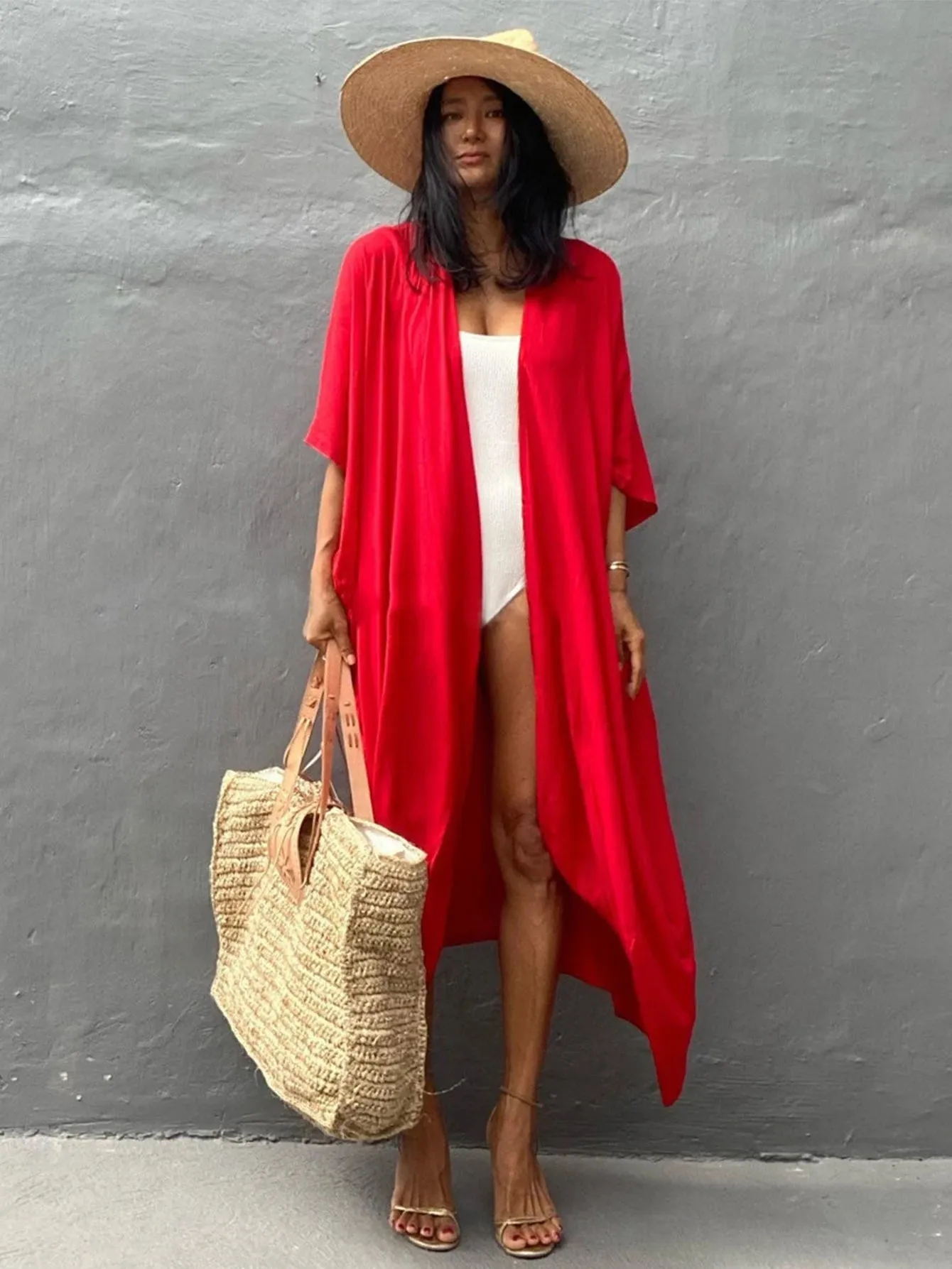 Amozae-Sexy New Long Sleeves Beach Cover Ups Women`s Swimwear 2024 Solid Color Belt Swimsuit Kimono Tunic Bathing Suit Beach Wear