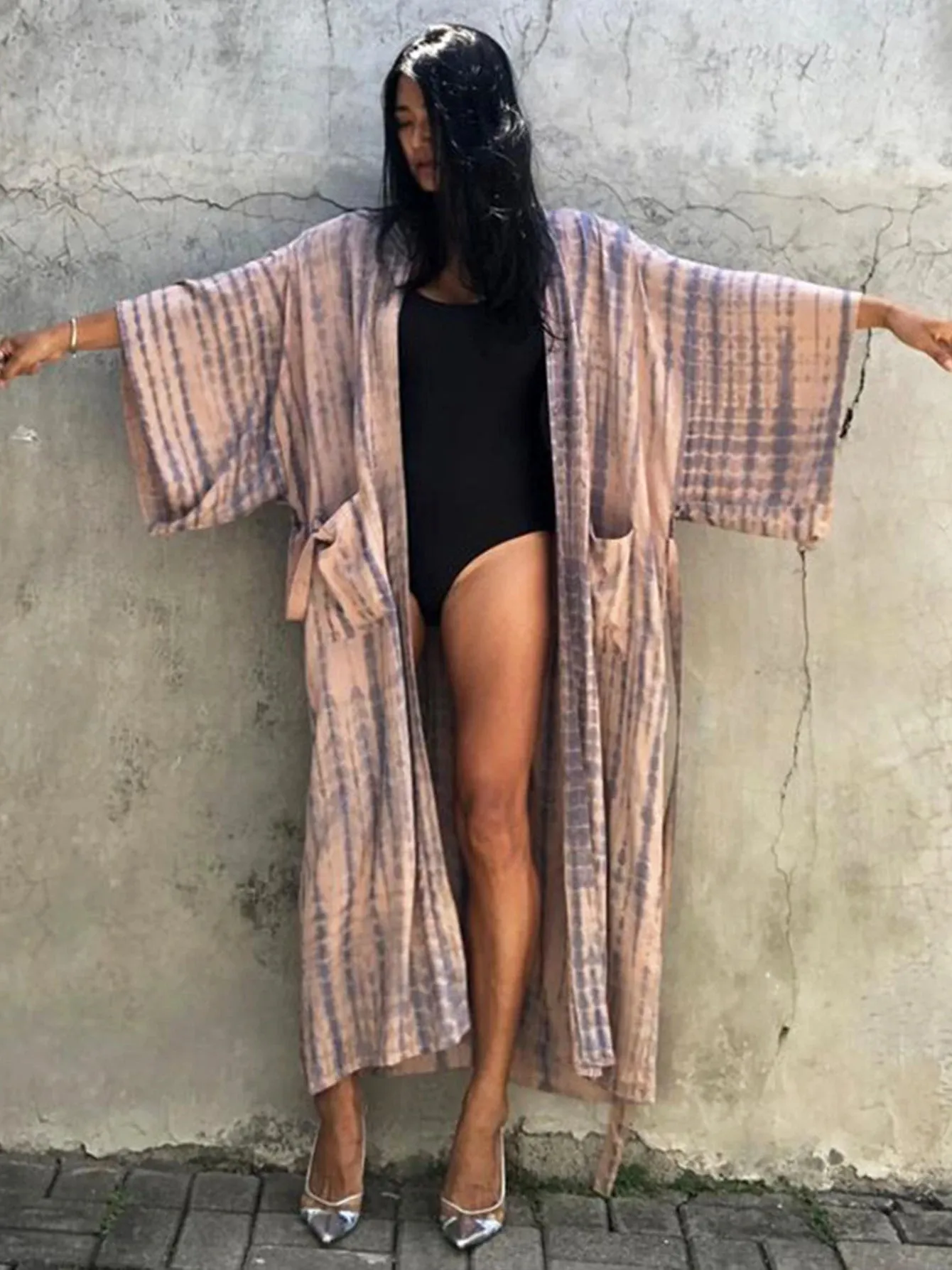 Amozae-Sexy New Long Sleeves Beach Cover Ups Women`s Swimwear 2024 Solid Color Belt Swimsuit Kimono Tunic Bathing Suit Beach Wear