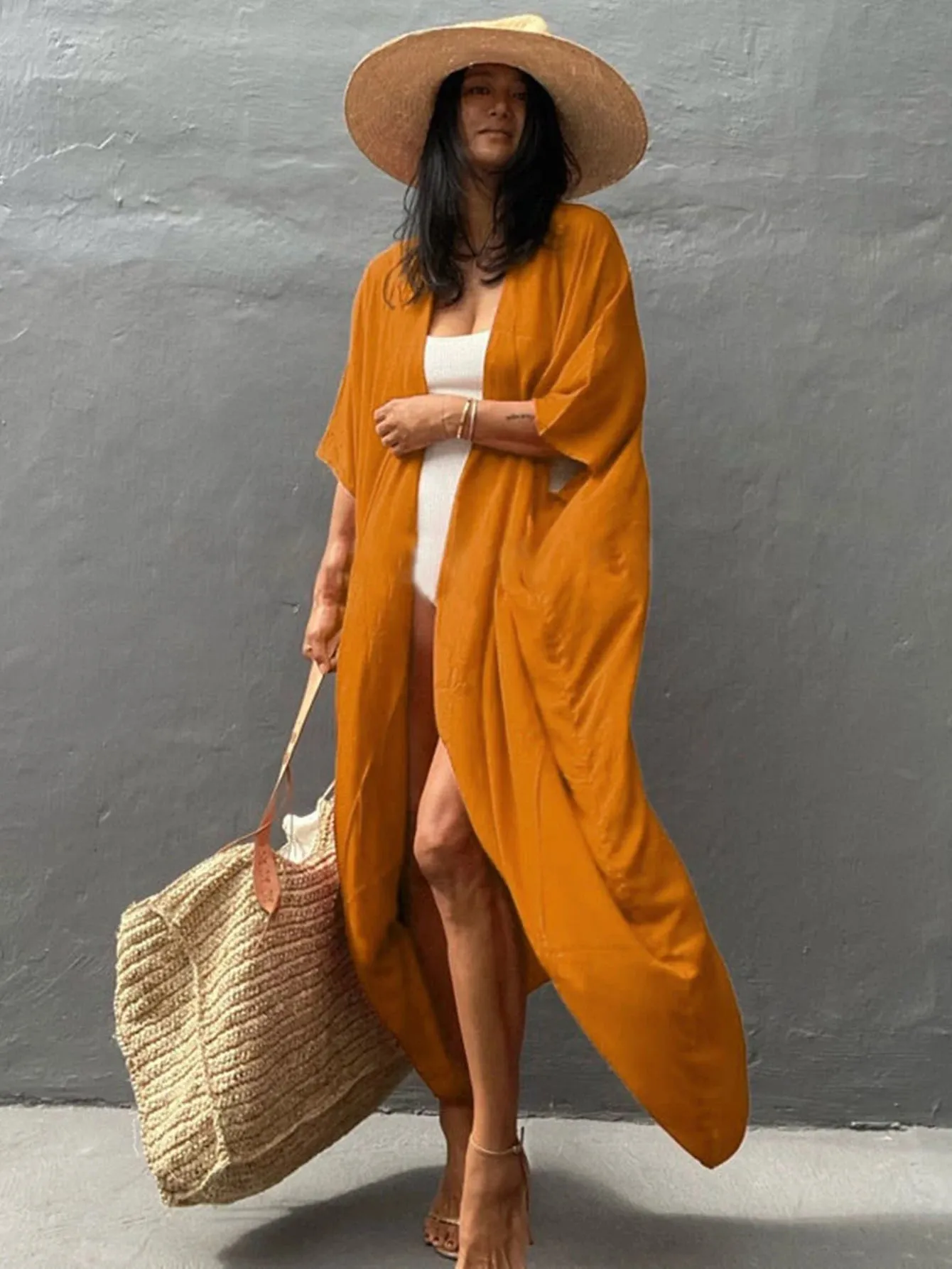 Amozae-Sexy New Long Sleeves Beach Cover Ups Women`s Swimwear 2024 Solid Color Belt Swimsuit Kimono Tunic Bathing Suit Beach Wear