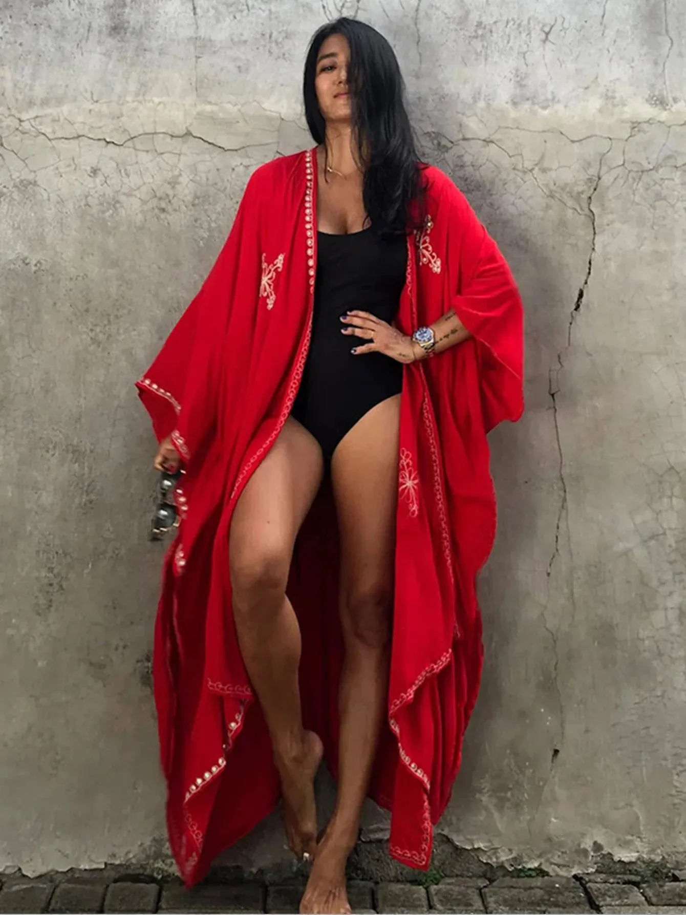 Amozae-Sexy New Long Sleeves Beach Cover Ups Women`s Swimwear 2024 Solid Color Belt Swimsuit Kimono Tunic Bathing Suit Beach Wear