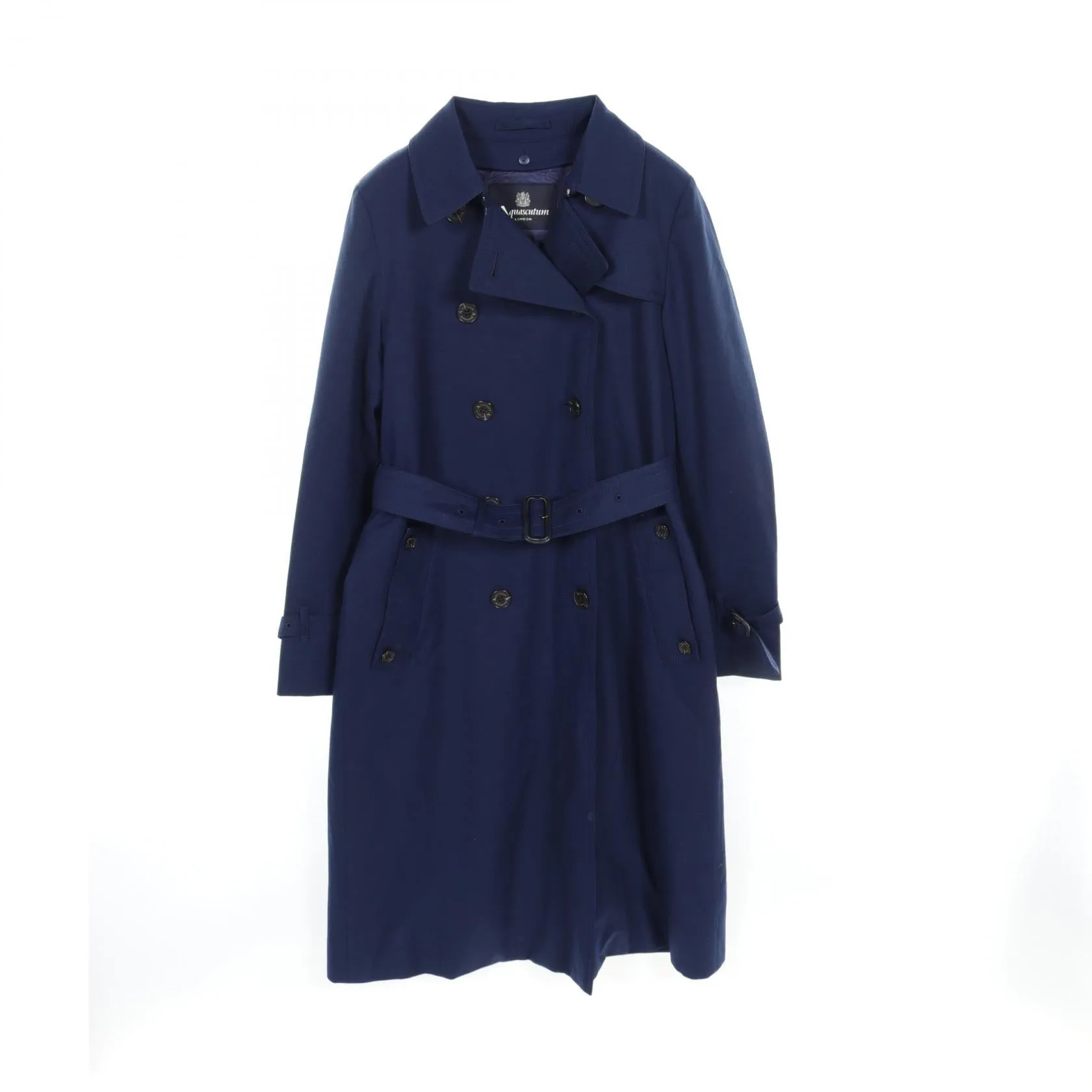 Aquascutum Wool Trench Coat Navy Women