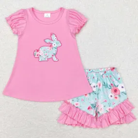 Baby Girls Clothes Easter Floral Rabbit Tunic Ruffle Shorts Sets GSSO0386