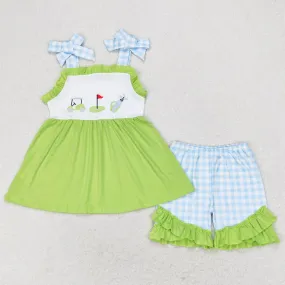 Baby Girls Clothes Golf Green Straps Tunic Top Ruffle Shorts Outfits GSSO0719