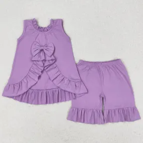 Baby Girls Clothes Lavender Bow Tunic Tops Ruffle Shorts Sets GSSO0520