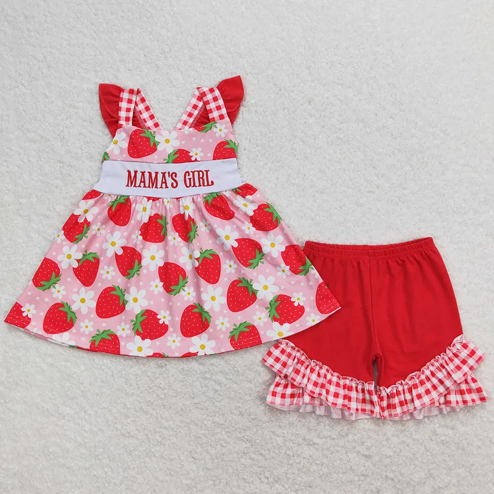 Baby Girls Clothes Mama's Girl Strawberry Tunic Top Ruffle Shorts Sets GSSO0835