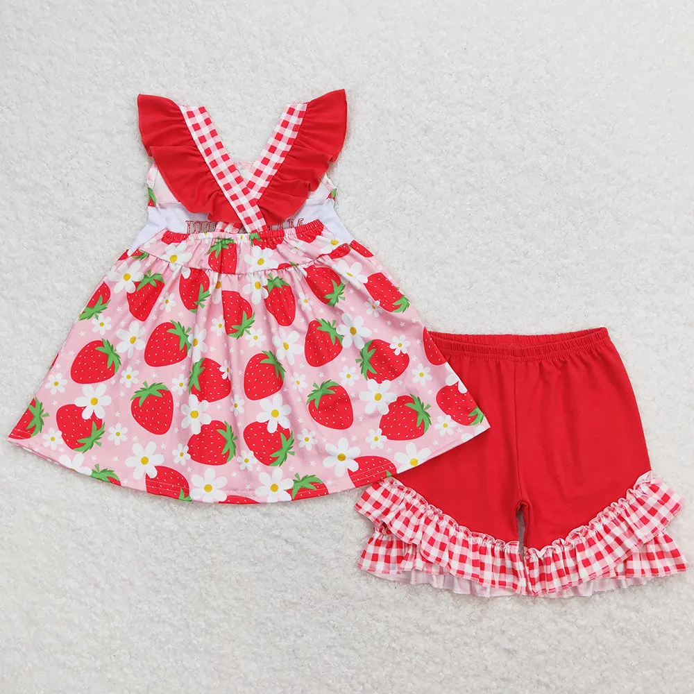 Baby Girls Clothes Mama's Girl Strawberry Tunic Top Ruffle Shorts Sets GSSO0835