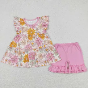 Baby Girls Clothes Orange Flowers Tunic Pink Shorts Summer Sets GSSO0616