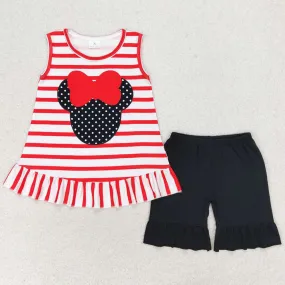 Baby Girls Clothes Red Stripes Cartoon Tunic Tops Ruffle Shorts Clothes Sets GSSO1022