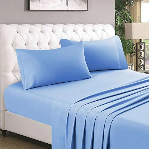 Bed Sheet Set - Ultra Soft Easy Care 100% Cotton 800 Thread Count 3 Piece Bed Sheet Set With 24" Deep Pocket - Soft & Silky Sateen Weave - (1 Fitted Sheet And 2 Pillowcases) - Cal King, Sky Blue