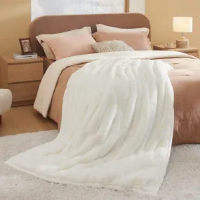 Bedsure Fluffy Striped Faux Fur Blanket White