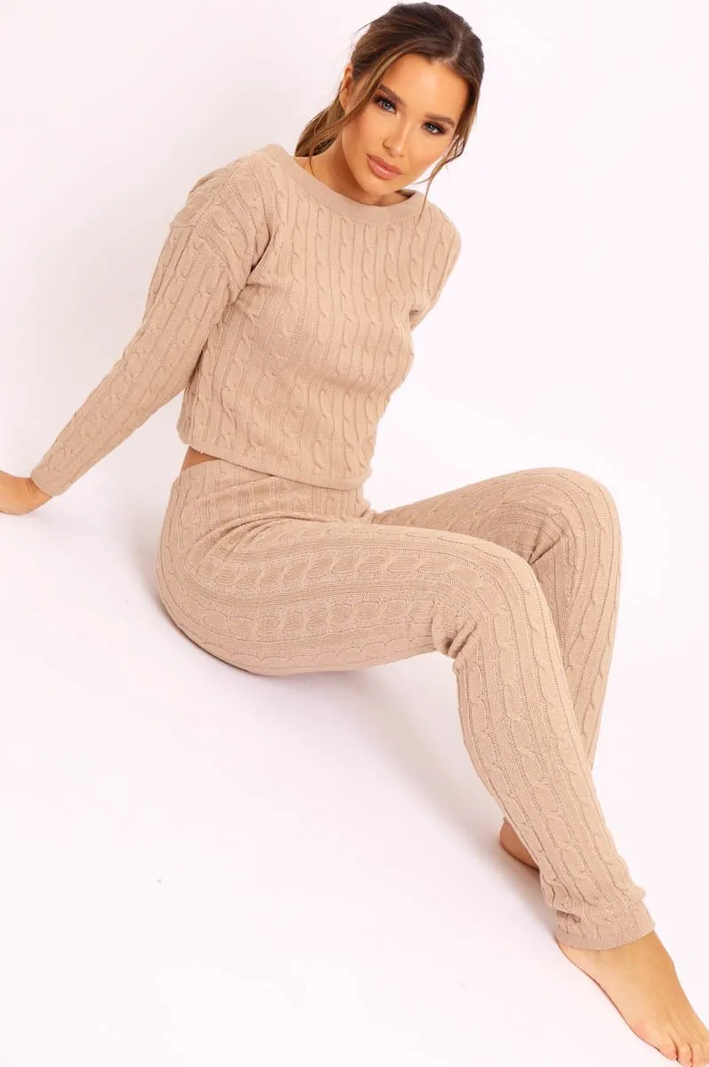 Beige Cable Knit Loungewear Co-ord - Anha