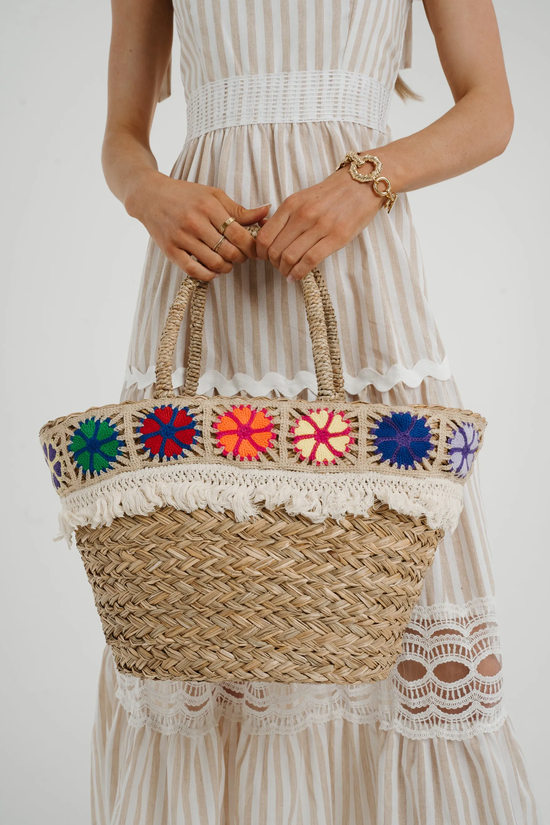 Beth Crochet Trim Tote Bag In Natural