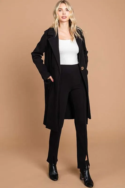 Black Double Breast Lapel Collar Coat