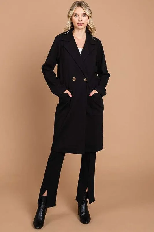 Black Double Breast Lapel Collar Coat