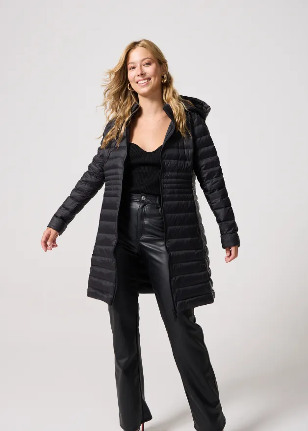 Black Duck Down Midi Puffer Coat