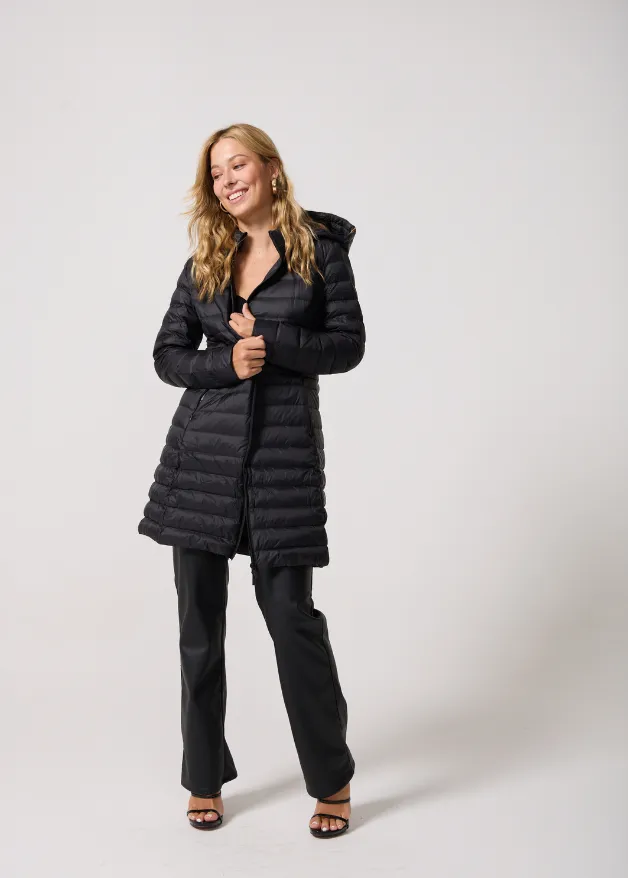 Black Duck Down Midi Puffer Coat