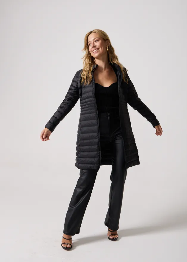 Black Duck Down Midi Puffer Coat