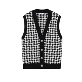 Black Houndstooth Knitted Vest