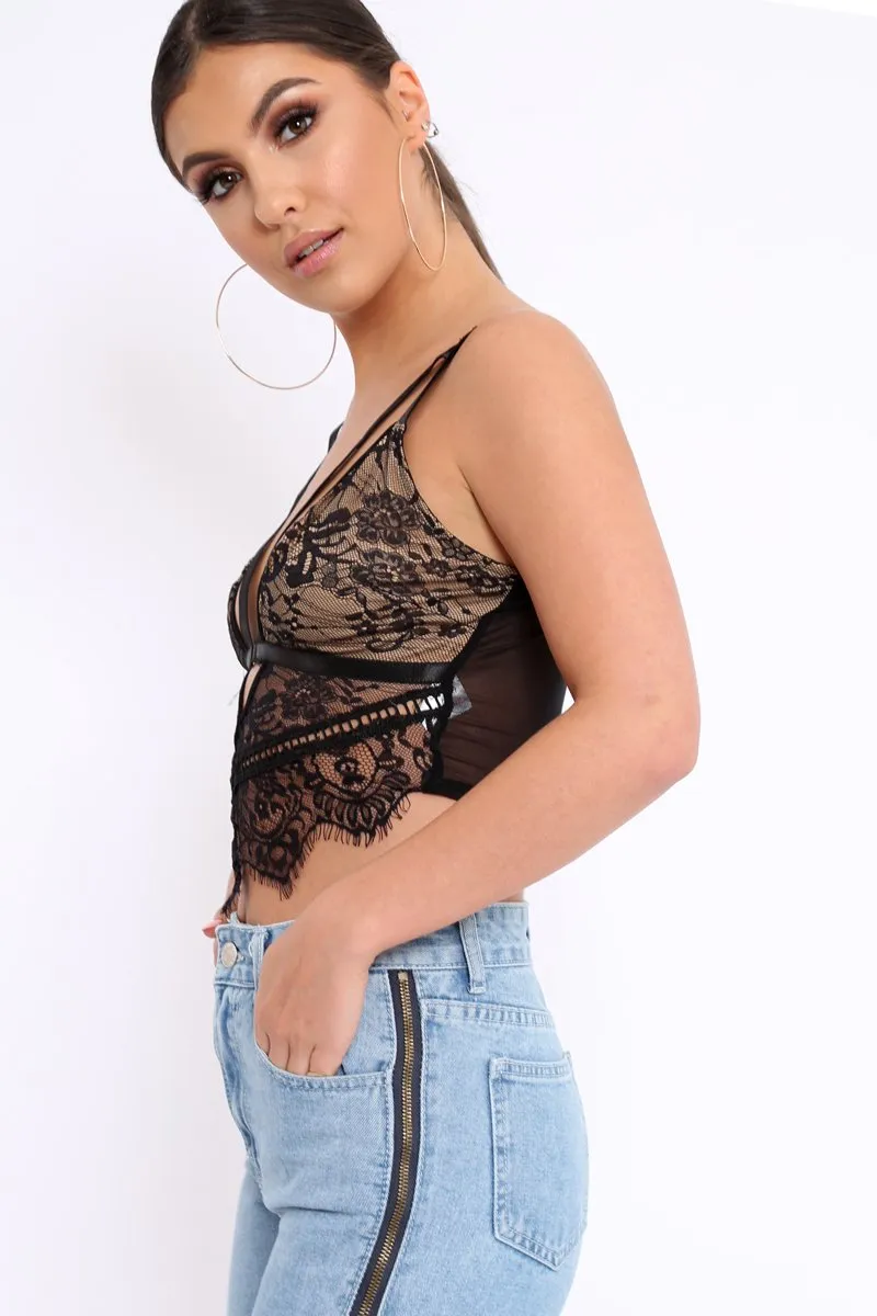 Black Lace Clasp Front Bralet - Alline