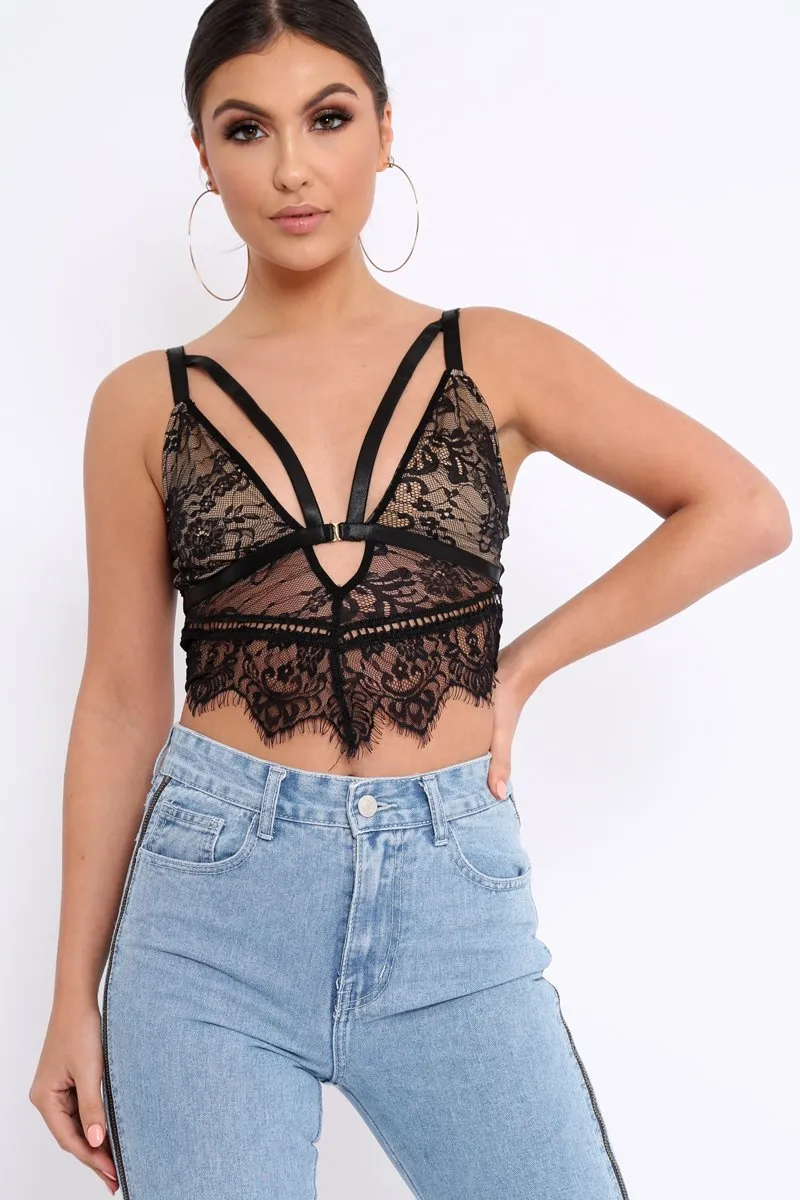 Black Lace Clasp Front Bralet - Alline