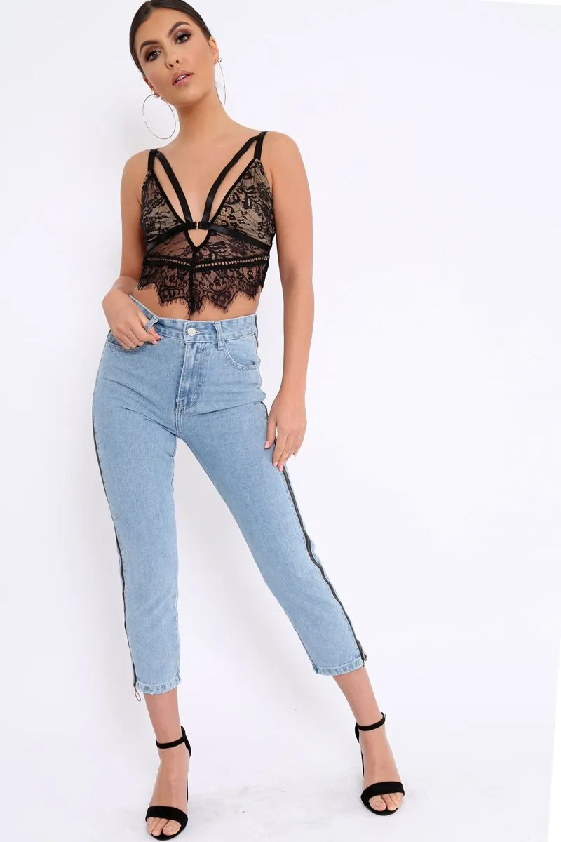 Black Lace Clasp Front Bralet - Alline