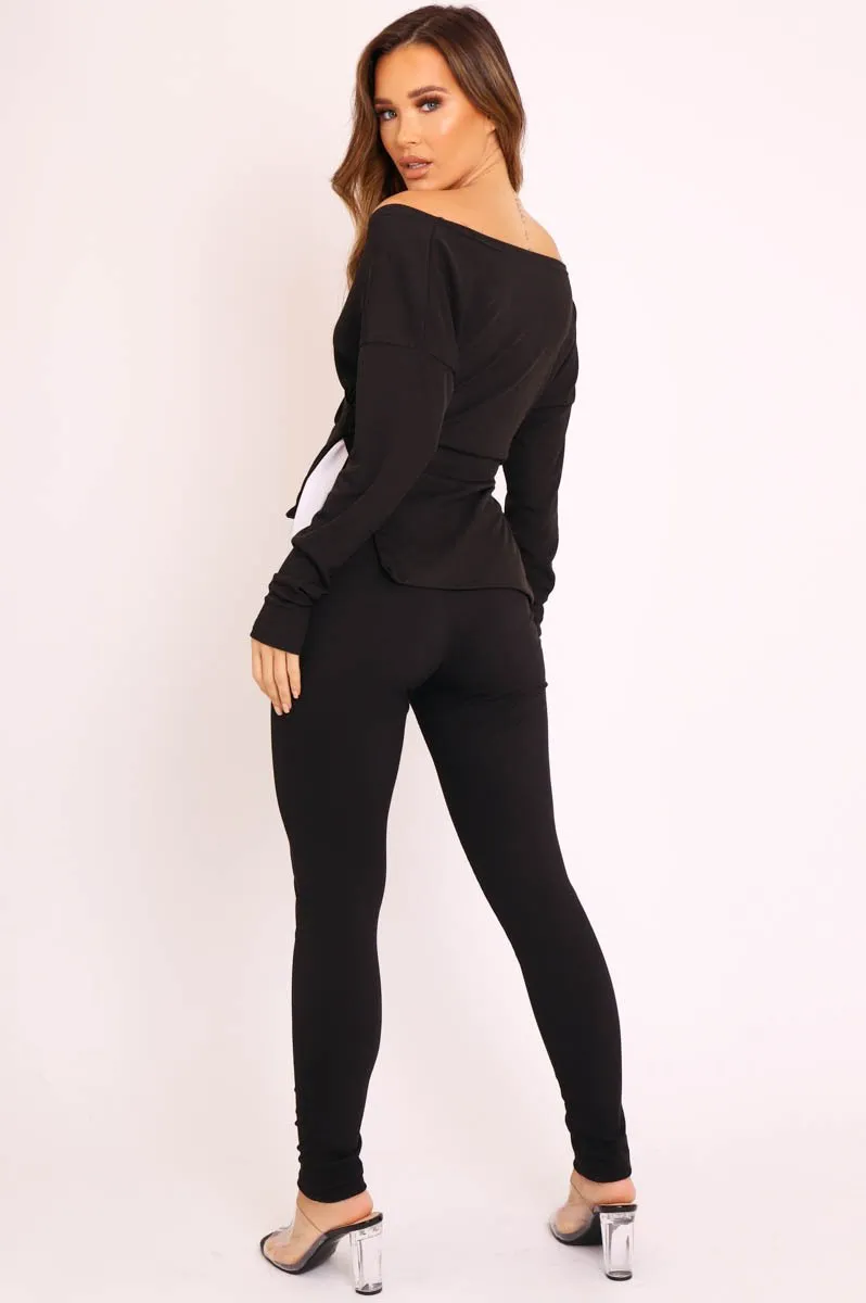 Black Plunge Shirt Insert Top Legging Co-ord - Destine