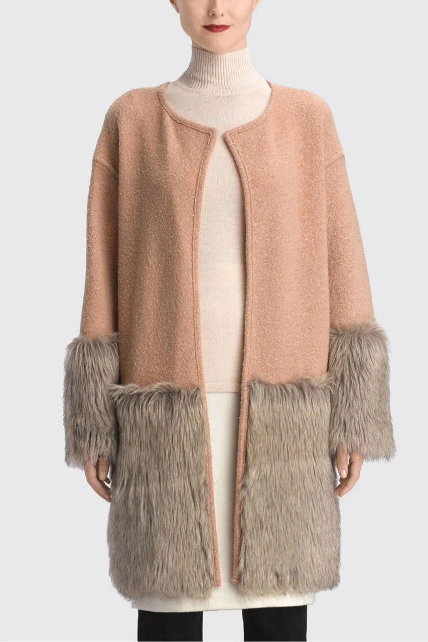 Boiled Wool Faux Fur Trim Coat