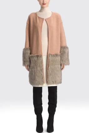 Boiled Wool Faux Fur Trim Coat