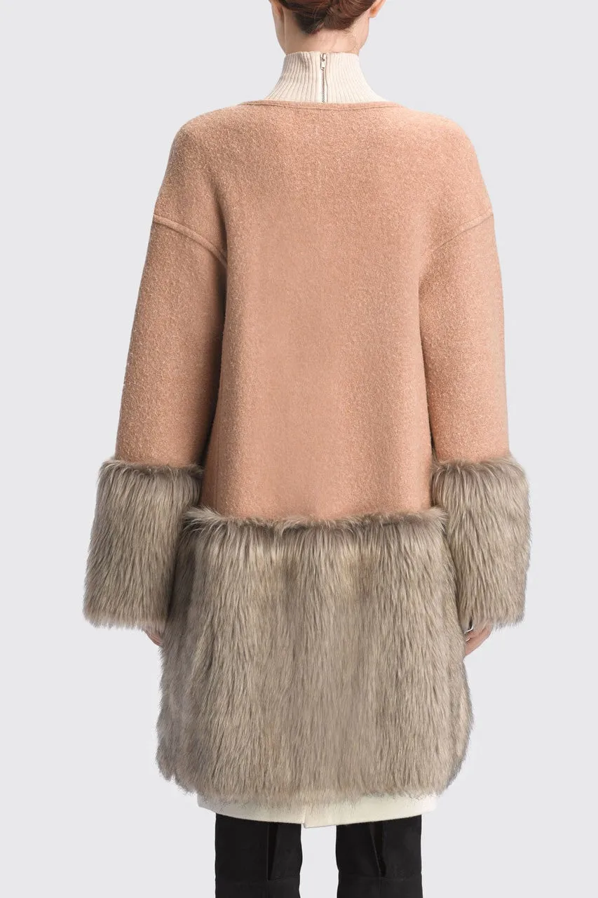 Boiled Wool Faux Fur Trim Coat