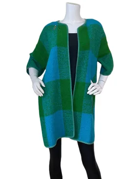 Bonnie Cashin 1960s Blue/Green Plaid Boucle Blanket Coat