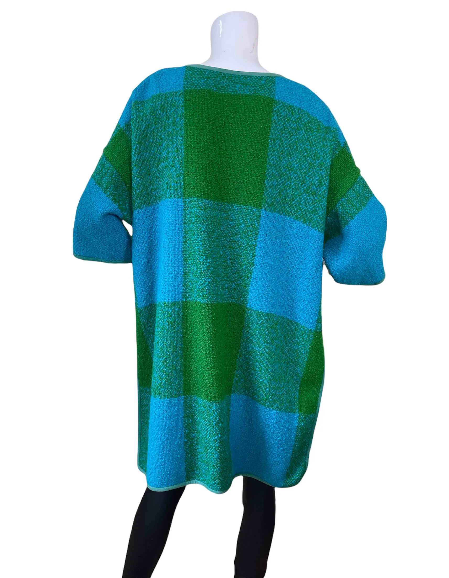 Bonnie Cashin 1960s Blue/Green Plaid Boucle Blanket Coat